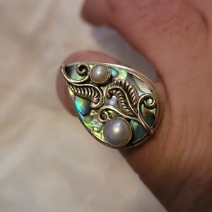 Genuine Sterling Abalone and Pearl Ring